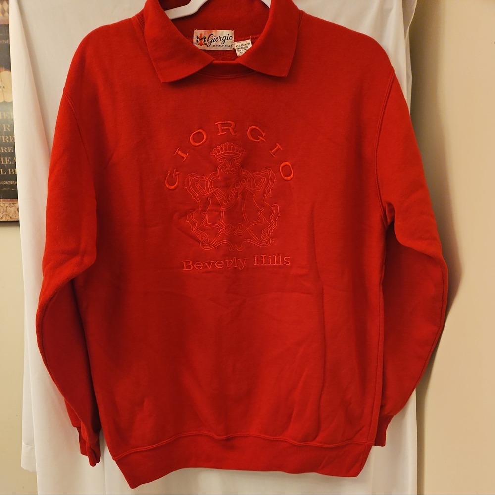 Vintage Giorgio Beverly Hills Small Red Collared Sweatshirt 1990s‎